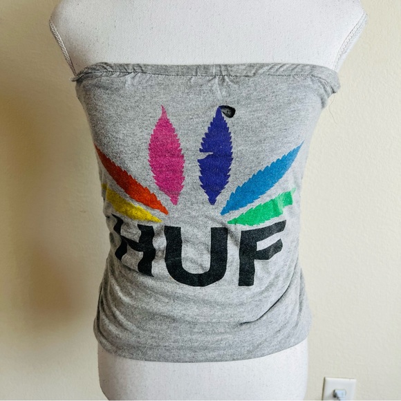 HUF REWORKED Grey Rainbow Ruched Tube Top - Picture 2 of 10